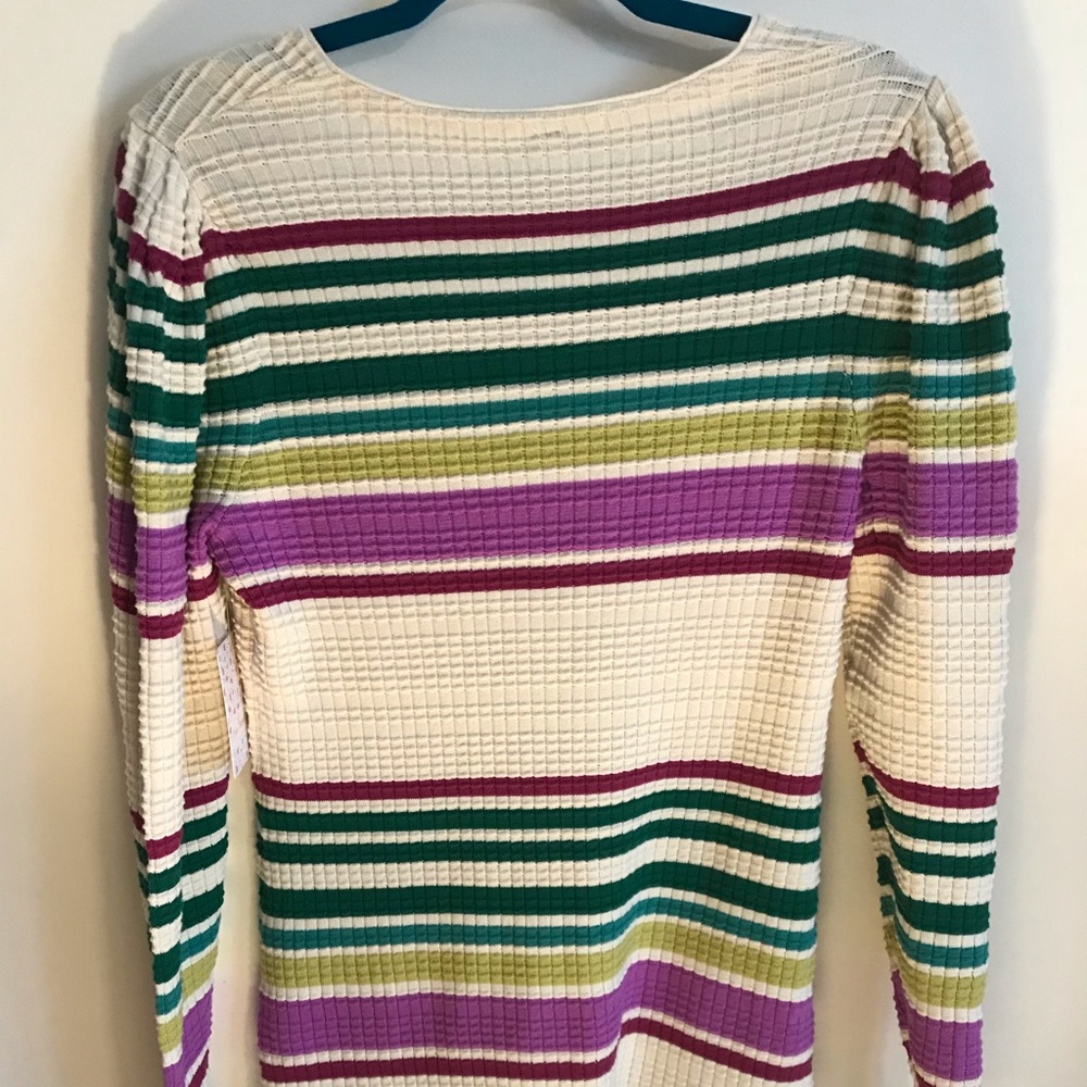 Free People Cream Waffle Knit Mini Dress with Green and Purple Stripes - Picture 5 of 5